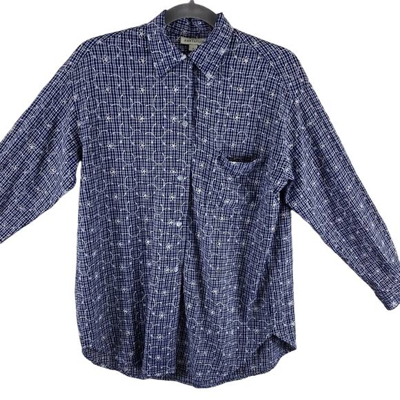 Ann Taylor Vintage Floral Eyelet Long Sleeve Collared Button Up Made In USA XL - Picture 1 of 9